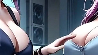 Two Cyberpunk Women Take off Clothes and Kiss, (ai Animation)