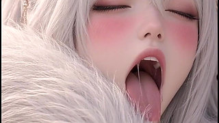 3D Anime Kitsune Masturbates on Temple Stairs and Rides Her Cocks