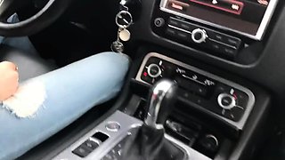 red nails girl outdoor car hand job cum on her hand