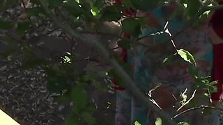 MILF helps her stepson cum in his treehouse