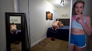 Petite Cutie Masturbates While Watching Stepsister Scissor Another Girl to a Moaning Orgasm