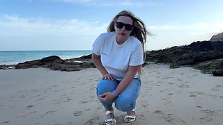 Peeing in Tight Jeans on the Beach