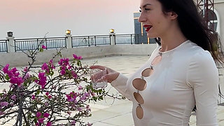 Outdoor Pussy Flashing, Pee in the Glass, Spit, Ahegao, Fake Cum on My Tits & Body