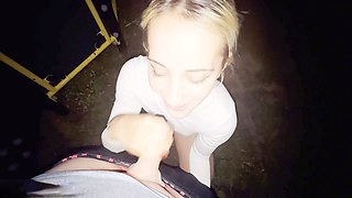 Public, double cum, blonde perfect ass