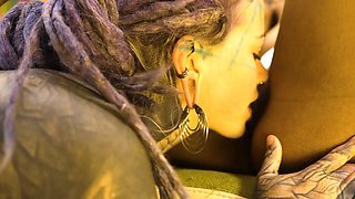 Inked Girls Hard Strap-on Squirting and Piss