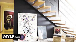 Colombian stepmom Canela Skin rewards her good stepson with a blowjob on the couch