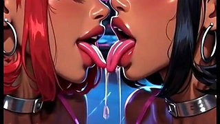 Beautiful Lesbians Tongue and Kiss Fetish, Ai Animation
