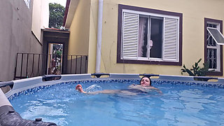 Your naked slut neighbor showing off in the pool for you