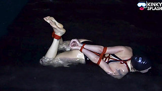 Swimwear Rope Bondage in Water: Hogtied & Gagged