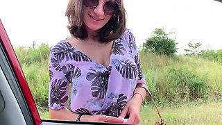 Huge Boobs Babe Drinks Cum For A Car Ride
