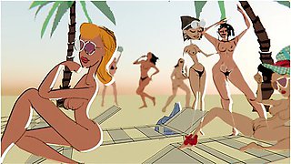 B On The Beach With Car Toon