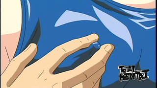 Sexy looking blue haired hentai chick gets fucked in standing position