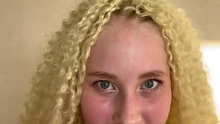 Delicate, Curly, Blonde Fucks Herself with a Double Cock.