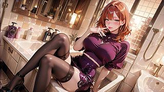 Purple Shiny Outfit Fucked to Orgasm in Bathtub
