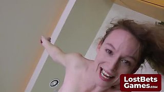Hot Brunette Lesbians Lose Bet, Strip for Threesome Game