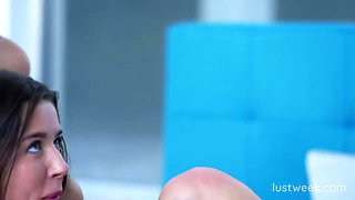 Brunette Teen 18+ In Threesome Blowjob And Banging On Bed