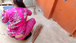 Indian Girl Cleaning Floor