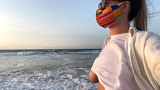 Blonde Amateur with Big Tits Is Walking Without a Bra