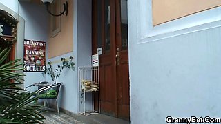 Picked up blonde grandma gets fucked from behind