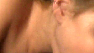 Blonde teen rides guy's cock in the bedroom