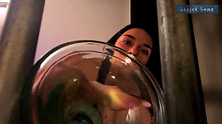 Lady Medea Hard Pee Lesson for Caged Toilet Slave on the Bondage Chair