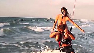 Big boobed naked blondie Dani Mathers and her badass GFs like kite boarding