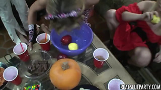 Real Slut Party - Trick Treat or Facial a Halloween Threesome
