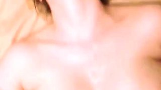 Small titted brunette teen fingering on the bed