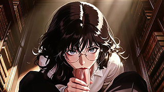 glasses beautiful woman , the private study session in the library.Super temptation. AI generated