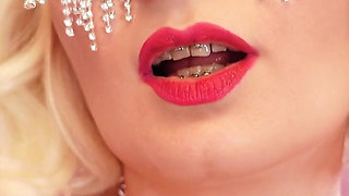 ASMR: beautiful yawning Santa girl wearing nitrile medical nurse gloves