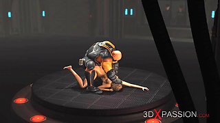 Secrets of Area 51. Sci-fi male android plays with a hot girl in the lab
