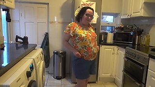 Sexy Shy Big Boobs Step-mom Stripping in Shorts in the Kitchen