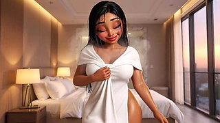 POV Gorgeous Indian Babe Fresh Out the Shower Loving Her Massive Ultra Soft King Size Mattress in 3D Animation
