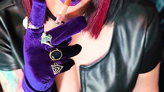 Queen Of Smoking Tina Snua Smoking A Cork Cigarette In Leather & Gloves