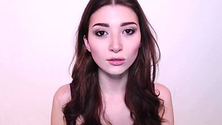 Brunette amateur babe strips off and masturbates