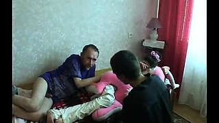 Old and young couples enjoy wild sex together on the bed