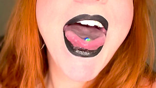 BBW Redhead Miley Coxxx Spit Fetish- Mouth Close up - Pierced Tongue