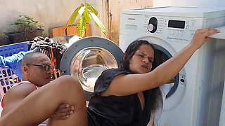 I Got Stuck in the Washing Machine My Black Dick Stepson Took Advantage and Fucked Me