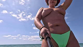 Naughty Blonde Pees in the Ocean Outdoor and Swimming Underwater