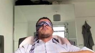 Ajx  with the eyes bandaged with the tie  diegobarros : Handjob, Cumshot  Masturbation Porn