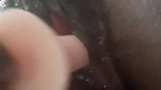 Closeup Fucking My Black Pussy with White Didlo