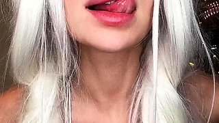 Bodacious young blonde flashing her big tits on webcam
