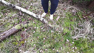 Barefeet titslapping in the woods - 600 slaps