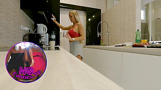 Big Boobs Blonde Hot Housewife at Home in the Kitchen No Panties