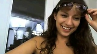 Brunette Flashes Webcam by the Pool
