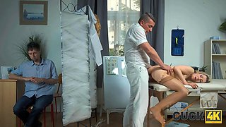 Cuck4k. horny medic massaged her labia... in front of hubby