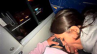 I suck an unknown passenger on a real bus and he cums in my mouth