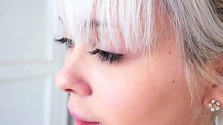 Close up with teen pussy pleased with dildo and vibrator