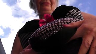 British horny granny playing outside