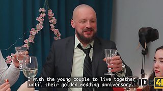 Wedding ended up with briide getting pounded hard right on the table in a threesome